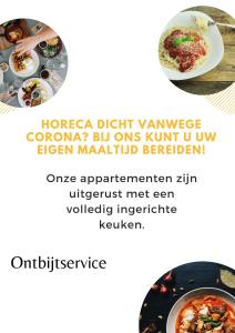 um panfleto para um restaurante com um prato de comida em B&B Appartementen Engelenhof em Stevensweert