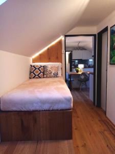 a bedroom with a bed in a room at Brunetti Apartmány Jeseníky in Karlovice +8 photos