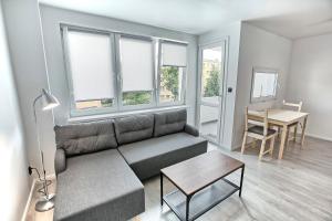 un salon avec un canapé et une table dans l'établissement Apartament Akademia, à Legnica