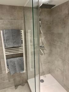 een douche met een glazen deur in de badkamer bij Gustave 2 in Nice