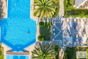 uitzicht op een groot zwembad met palmbomen bij May Beach Hotel in Rethimnon