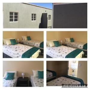 four different pictures of a bedroom with two beds at The Golden Rule Self Catering & Accommodation for guests in Keetmanshoop