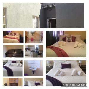 a collage of pictures of a hotel room at The Golden Rule Self Catering & Accommodation for guests in Keetmanshoop