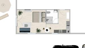 ein Grundriss eines Hauses mit einem Hund in der Mitte in der Unterkunft Boutique Apartments Freiburg - Elsa in Freiburg im Breisgau