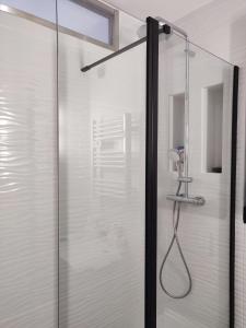 eine Dusche mit Glastür im Bad in der Unterkunft T2 Lounge & Design - Toulouse Centre Ramblas in Toulouse