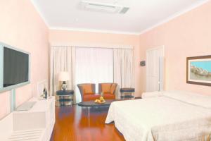 a hotel room with a bed and a television at Colosseo Studio Suite in Rome