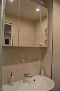 La salle de bains est pourvue d'un lavabo et d'un miroir. dans l'établissement Gallery, à Narva