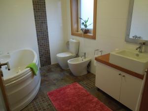 a bathroom with a tub and a toilet and a sink at Casa das Bocelinhas in Arouca +16 photos