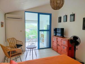 Μια τηλεόραση ή/και κέντρο ψυχαγωγίας στο Appartement Rosbambou les pieds dans l eau