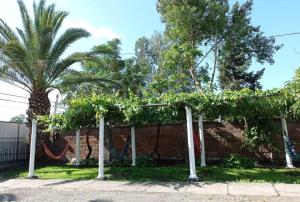 un parque infantil con palmeras y columpios en Hospedaje curicó casa grande en Curicó