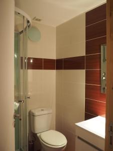 uma casa de banho com um WC e um chuveiro em Casa D'Avó- Serra da Estrela em Sameiro