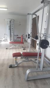 un gimnasio con varios equipos de ejercicio en una habitación en Hospedium Hotel Castilla, en Torrijos