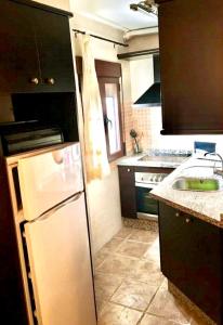 a kitchen with a white refrigerator and a sink at Casa en Busquistar in Busquístar