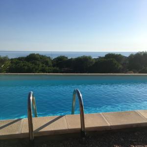 - une piscine avec vue sur l'océan dans l'établissement Villa de 4 chambres avec vue sur la mer piscine privee et jardin clos a Sagone a 1 km de la plage, à Sagone