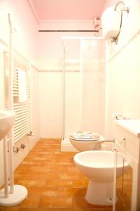 een witte badkamer met een toilet en een douche bij One bedroom house with shared pool garden and wifi at Caprese Michelangelo in Arezzo