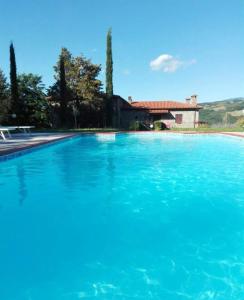 een groot zwembad met blauw water bij One bedroom house with shared pool garden and wifi at Caprese Michelangelo in Arezzo