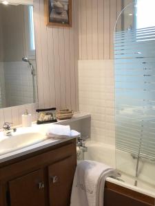 a bathroom with a sink and a shower and a tub at SARL l'Alzina in Vernet-les-Bains