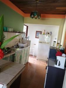 La cuisine est équipée d'un évier et d'un réfrigérateur. dans l'établissement Casa Copalchi, à Monteverde Costa Rica