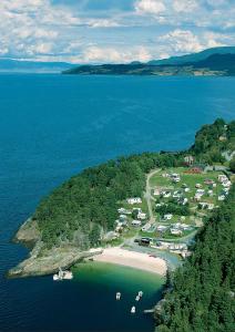 an aerial view of a small island in the water at Tråsåvika Camping in Viggja