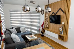 een woonkamer met een bank en een tv bij Apartman Amsterdam Jahorina in Jahorina