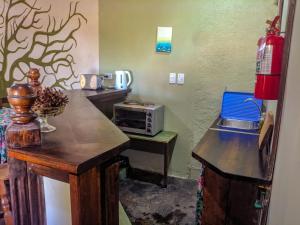 a kitchen with a counter top and a microwave at La Casita Alquiler Temporario in Merlo