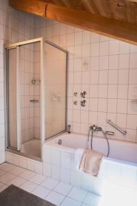 a bathroom with a shower and a bath tub at Ferienwohnung Hofmann in Eggstätt