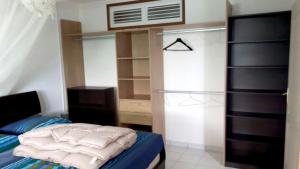 1 dormitorio con cama y armario en Appartement de 2 chambres avec jardin clos et wifi a Ducos, en Ducos