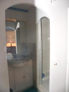 uma casa de banho com um lavatório e um espelho em Appartement d'une chambre avec vue sur la ville jardin amenage et wifi a Le Plan de la Tour a 6 km de la plage em Emponse