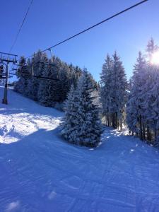 una pista de esquí cubierta de nieve con remonte en Studio avec terrasse amenagee et wifi a Allevard, en Allevard