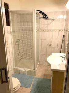 a bathroom with a shower and a toilet and a sink at Appartement lumineux aux Trois-Îlets in Les Trois-Îlets