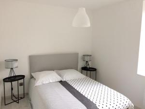 1 dormitorio con 1 cama y 2 mesitas de noche en Maison de 4 chambres avec vue sur la ville jardin clos et wifi a Cirey sur Vezouze en Cirey-sur-Vezouze