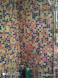 a bathroom with a shower with colorful tiles on the wall at estudio presidente in Sierra Nevada