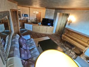 ein Wohnzimmer mit einem Sofa und einem TV in der Unterkunft Beautiful apartment over the mountain in Crans-Montana