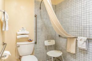 a small bathroom with a toilet and a shower at Americas Best Value Inn and Suites Flagstaff in Flagstaff +20 photos
