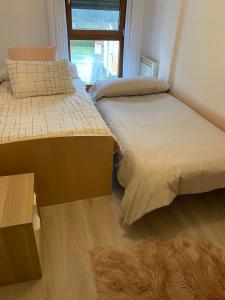 two beds in a room with a rug on the floor at Apartamento Rio San Isidro 1 in Felechosa