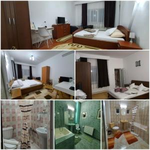 Un collage de cuatro fotografías de una habitación. en Bonton Rooms, en Târgu Jiu