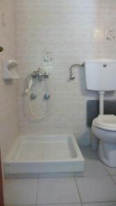 a bathroom with a shower with a tub next to a toilet at Villa Alexandra in Roda
