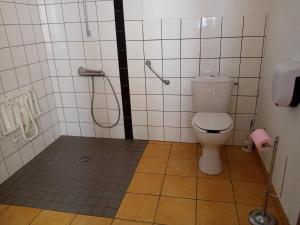łazienka z toaletą i prysznicem w obiekcie Gîte - Auberge du Midi w mieście Saint-Antoine