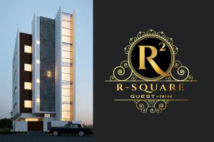un logo per un hotel con un'auto parcheggiata accanto a un edificio di R Square Guest inn a Nellore