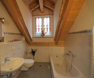 W łazience znajduje się toaleta, wanna i umywalka. w obiekcie Deinerhof w mieście Hauzenberg