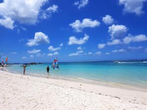 a group of people on a beach in the ocean at Comfortable House in Trou d'Eau Douce in Trou dʼ Eau Douce