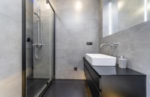 bagno con lavandino e doccia di Modern loft style apartment a Kiev