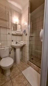 a bathroom with a toilet and a sink and a shower at 3 Kroki Do Lasu in Polanica-Zdrój