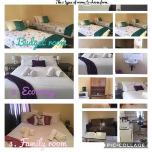 a collage of pictures of a bed in a bedroom at The Golden Rule Self Catering & Accommodation for guests in Keetmanshoop