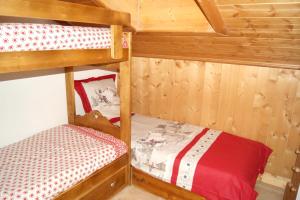 1 Schlafzimmer mit 2 Etagenbetten in einer Hütte in der Unterkunft Appartement de 2 chambres a Pralognan la Vanoise a 900 m des pistes avec balcon amenage et wifi in Pralognan-la-Vanoise