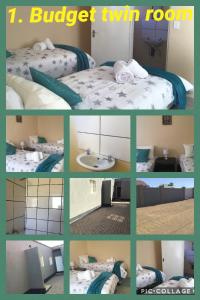 a collage of photos of a hotel room at The Golden Rule Self Catering & Accommodation for guests in Keetmanshoop