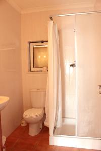 un baño con inodoro y ducha en Charming House in Burinhosa, Pataias with Shared Pool, en Burinhosa