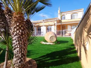 貝尼法約的住宿－4 bedrooms villa with sea view private pool and enclosed garden at Benifayo，房屋前的棕榈树