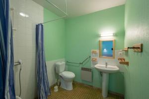 a green bathroom with a toilet and a sink at Maison spacieuse à Nevoy avec jardin de 200 m², idéal pour groupes ! in Nevoy