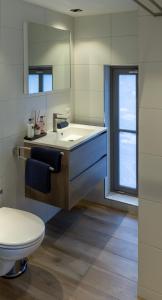 a bathroom with a sink and a toilet at Canal view suite in Amsterdam